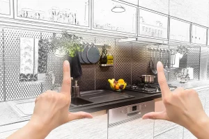 Kitchen design expert using hand viewport of kitchen